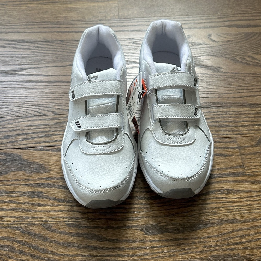 Athletech Lorraine Women White Leather Sneakers 8.5 Wide Hook Loop Walking Shoes